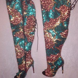 Nelly Bernal Celebrity Stiletto Boot Copper Multi Color.